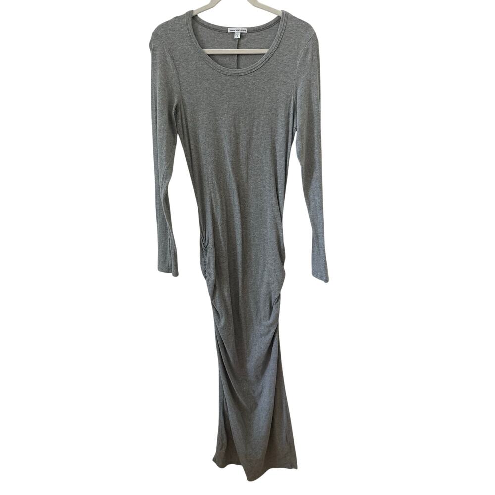 James Perse Ruched Bodycon Dress Women's Size 3 Grey Long Sleeves Crew Neck